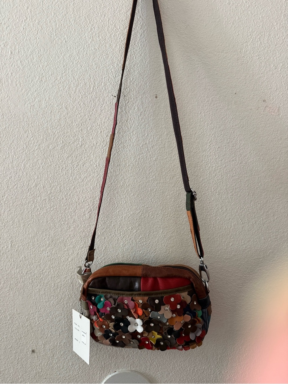 Multicolor Floral Appliqué Leather Crossbody Bag